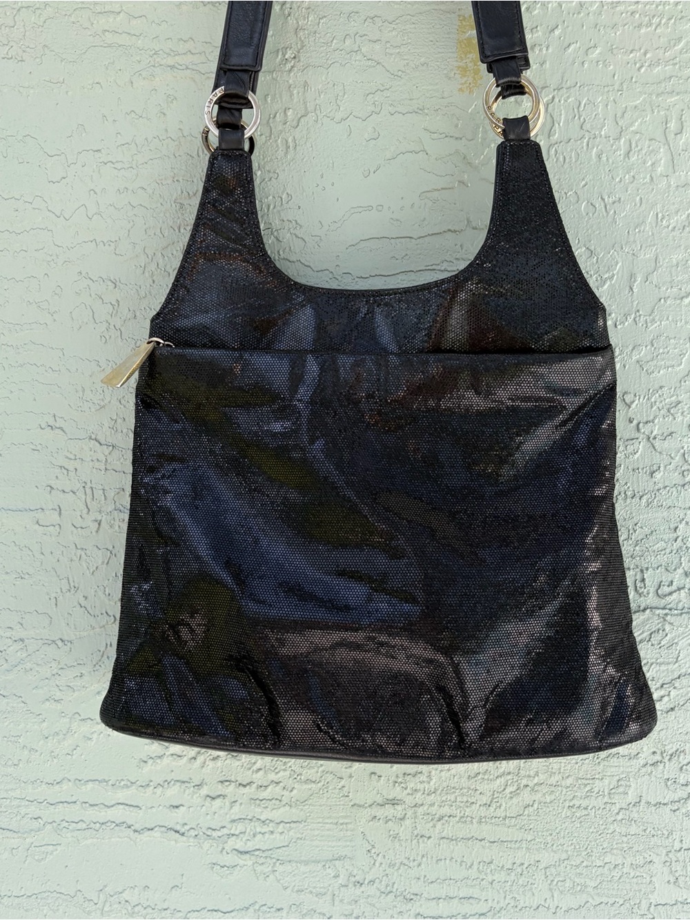 Paris Handbags New York Black Shiny Leather Shoulder Bag